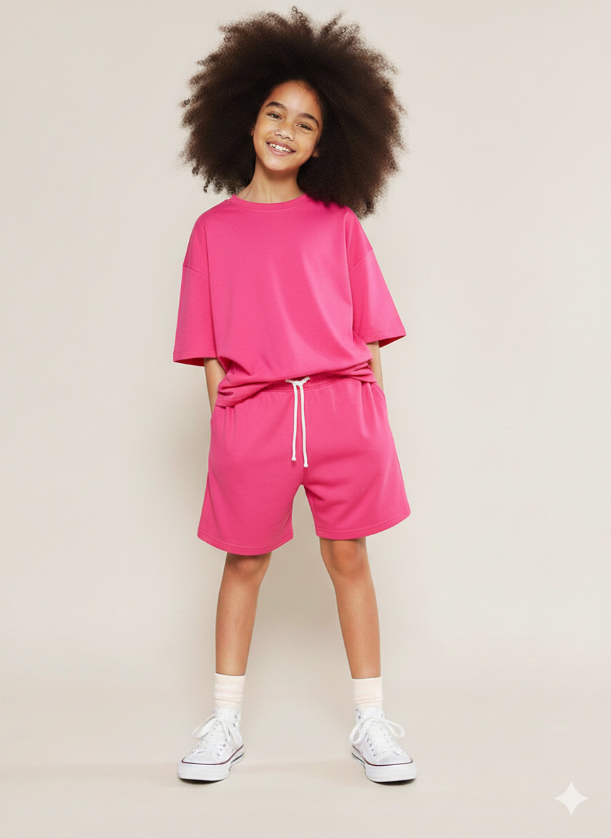 Conjunto Infantil Lilás Casual com T-Shirt Oversized e Shorts